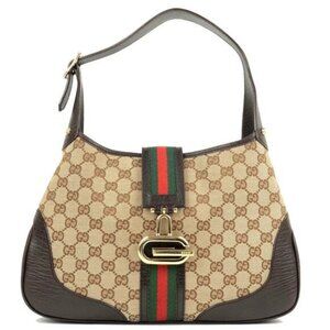 GUCCI GG Jackie Sherry Web Canvas Handbag Shoulder Bag Charm Ophidia